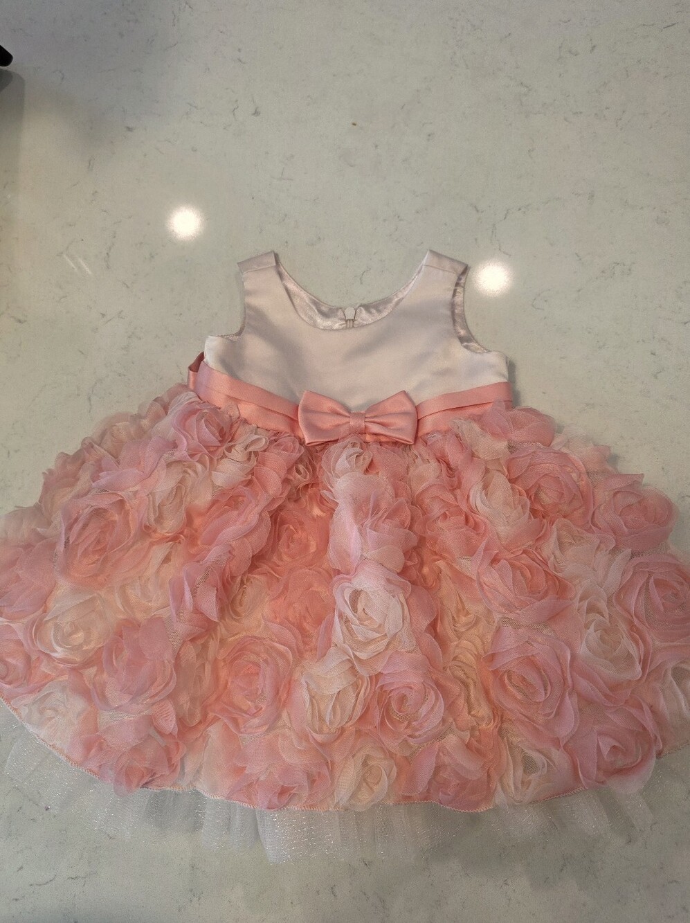 American Princess Baby Girls Pink Rosette Party Dress 12M w/ Bloomers Bow